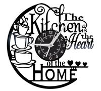 Vintage Vinyl Record Wall Clock, Unique Silent Kitchen Heart of Home Theme Clock, Coffee Bar Decor, Kitchen Living Room Decor, Christmas Valentine'S Day, New Year Gift for Women Wife (Without LED, C)