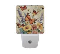 Vintage Violet Butterfly Night Light Dusk to Dawn Sensor LED Night Dimmable Nightlight Lights Plug into Wall for Bedroom