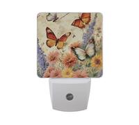 Vintage Violet Flower Butterfly Night Light Dusk to Dawn Sensor LED Night Dimmable Nightlight Lights Plug into Wall for Bedroom