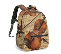 Vintage Violin 16 Inch Backpack Artistic Sheet Music Print Musical Instrument Bag Retro Still Life Design for Travel Commuting (01)