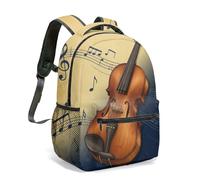 Vintage Violin 16 Inch Backpack Artistic Sheet Music Print Musical Instrument Bag Retro Still Life Design for Travel Commuting (04)
