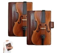 Vintage Violin Leather Notebook - Handmade Look Refillable Journal, 200 A5 Lined Pages, PU Leather Diary for Study Teacher College Meeting, Classic Music Gift for Musicians & Students (2Pcs)