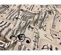 Vintage Violin & Music Notes Fabric for Curtains Upholstery Cotton Material - Black and Cream Musical Note Print Canvas - 140cm Wide (Sold by Metre)