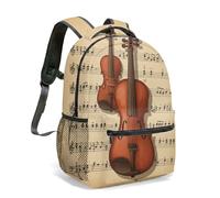 Vintage Violin Sheet Music 16 Inch Backpack Classical Orchestra Print School Bag for Kids Musicians Retro Art Design (03)