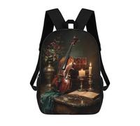 Vintage Violin Still Life with Candles Rucksacks 3D Printed Children 17inch Backpacks Fashion Casual Daypack Travel Bags Outdoor Casual Daypack for Boy And Girl