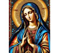 Vintage Virgin Mary Poster A4 Religious Wall Art Featuring Classic Portrait of the Blessed Mother in Traditional Style for Home Chapel or Faith Based Decor