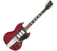 VINTAGE VS6 3 PICK UP GUITAR WITH VIBROLA - CHERRY RED