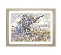 Vintage W Kuhnert African Elephant No.2 Modern BG Framed Print | A3 Oak Framed Wall Art | Ready to Hang | Classic Animal Picture | Living Room Bedroom Lounge Office
