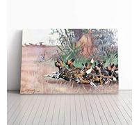 Vintage W Kuhnert African Wild Dog Painting Canvas Wall Art Picture Print - Framed Painting - Modern Home Décor Poster - Ready to Hang Artwork for Living Room Bedroom Kitchen - 20x14 Inch