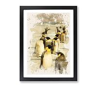 Vintage W Kuhnert Emperor Penguins 1 Modern Fc Framed Wall Art Print, Ready to Hang Picture for Living Room Bedroom Home Office Décor, Black A2 (64 x 46 cm)