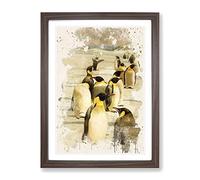 Vintage W Kuhnert Emperor Penguins 1 Modern Fc Framed Wall Art Print, Ready to Hang Picture for Living Room Bedroom Home Office Décor, Walnut A3 (34 x 46 cm)