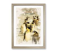 Vintage W Kuhnert Emperor Penguins 1 Modern Fc Framed Wall Art Print, Ready to Hang Picture for Living Room Bedroom Home Office Décor, Oak A2 (64 x 46 cm)