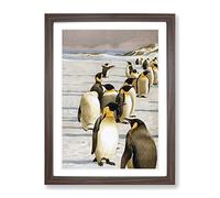 Vintage W Kuhnert Emperor Penguins 1 Vintage Framed Wall Art Print, Ready to Hang Picture for Living Room Bedroom Home Office Décor, Walnut A2 (64 x 46 cm)