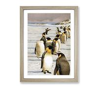 Vintage W Kuhnert Emperor Penguins 1 Vintage Framed Wall Art Print, Ready to Hang Picture for Living Room Bedroom Home Office Décor, Oak A3 (34 x 46 cm)