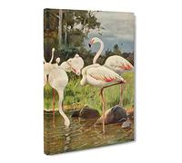 Vintage W Kuhnert Flamingo Vintage Canvas Wall Art Print Ready to Hang, Framed Picture for Living Room Bedroom Home Office Décor, 24x16 Inch (60x40 cm)