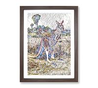 Vintage W Kuhnert Red Kangaroo Modern Bg Framed Print | A2 Walnut Framed Wall Art | Ready to Hang | Classic Nature Picture | Living Room Bedroom Lounge Office