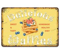 Vintage Waffles Tin Sign, Delicious Waffles Sweet & Tasty HomemadeEasy Art Poster Painting Metal Plaque Wall Decor for Dessert Shop Kitchen Dining Car Bakery Bar 8X12 Inch