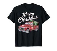 Vintage Wagon Red Car Merry Christmas Tree Truck Xmas Family T-Shirt