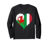 Vintage Wales Italy Flag Heart for Proud Welsh Italian Roots Long Sleeve T-Shirt