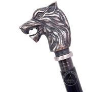 Vintage Walking Cane, Black Wood Stick with Antique Brass Wolf Head Handle, Decorative Walking Support