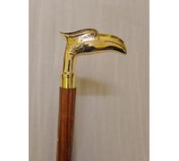 Vintage Walking Cane with Brass Eagle Head Handle, Wooden Shaft