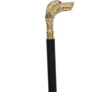 Vintage Walking Stick - 36 Inch Handmade Wooden Shaft with Golden Brass Dog Handle, Adjustable Foldable Gift for Men & Women