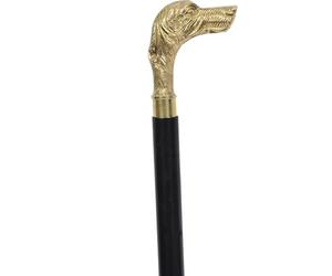Vintage Walking Stick - 36 Inch Handmade Wooden Shaft with Golden Brass Dog Handle, Adjustable Foldable Gift for Men & Women