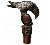 Vintage Walking Stick Handle Only, Replacement Handle For Wooden Canes, Classic Accessory For DIY Cane, Metal Topper with Brass Ferrule (Raven & Skull)