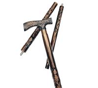 Vintage Walking Stick with Brass Handle - Wooden Shaft 37 Inch Foldable Adjustable Carved Brown Victorian Style Mobility Stick for Men & Women,