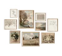 Vintage Wall Art Decor Rustic Wall Decor Aesthetic Farmhouse Wall Pictures Vase Flower Boho Canvas Wall Art Prints Netural Wall Art for Bedroom Living Room Nature Landscape Jasmine Tree Sea Grassland