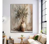 Vintage Wall Art Poster Olive Tree Potted, Beige Gray Print Canvas Picture for Home Decor 60x90cm Unframed, for Bathroom Living Room Office Yoga Spa Meditation Room