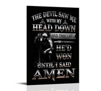 Vintage Wall Art The Devil Saw Me With My Head Down And Thought He'd Won Until I Said Amen Christian Warrior Retro Wall Art Decor Iron Painting For Home Kitchen Cafe Pub08x12inch(20x30cm)
