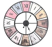 Vintage Wall Clock Metal & MDF Multicolour 60 cm Roman Numerals Quartz Large XXL