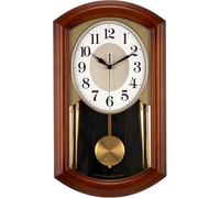 Vintage Wall Clock with Pendulum - Chiming Battery Operated Wooden Clock for Living Room and Office Decor