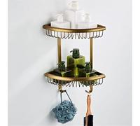 Vintage Wall Corner Shelf for ShowerDouble Tier Floating Rack for Cosmetics Shampoo & Kitchen SpicesMultifunctional Dish Drainer with Hooks