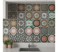 Vintage Wall Decal Sticker,24 Pcs Moroccan Style Tile Stickers with Scraper,Waterproof & Oil Proof,Adhesive Tile Art DIY Peel and Stick,Mosaic Stair Sticker for Kitchen,Bathroom,Floor Decor (20×20cm)