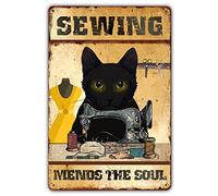Vintage Wall Decor Black Cat Metal Tin Sign Cat Sewing Because Murder is Wrong Sewing Lovers Retro Black Cat Decor Sign for Home Sewing Room 8x12 Inches