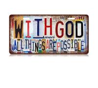 Vintage Wall Decor, Colorful Metal Sign WITH GOD ALL THINGS ARE POSSIBLE, Cast Iron Garden Wall Signs for Home Pub Or Outdoor Garden Plaque, Bar Decor, 11.81×5.91in