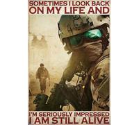 Vintage Wall Decor Funny Kitchen Retro Soldier Metal Sign I'M Seriously Impressed I Am Still Alive - Art Tin Signs Home for Aesthetic Poster 8"x12"