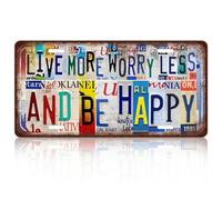 Vintage Wall Decor, Grumps Gifts, LIVE MORE WORRY LESS AND BE HAPPY License Plate, Funny Wall Art Painting For Bar Home, 30×15cm/11.81×5.91in