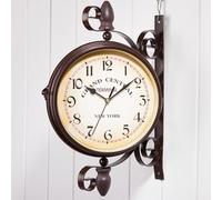 Vintage Wall Decor Large Double Sided Outdoor Clock for Garden Wall Mount Silent Quartz Black Train Station Style