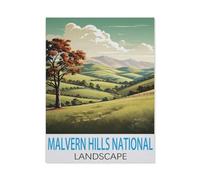 Vintage Wall Decor Metal Poster Plaque，Malvern Hills National Landscape Vintage Travel Poster，Sign Farmhousenostalgic Tin Sign For Home Cofe Kitchen Pub Bar Wall Decor(30x40cm）12x16 inch-J14