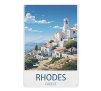 Vintage Wall Decor Metal Poster Plaque，Rhodes Greece，Tin Signs New Year Easter Wall Decoration Bar Pub Family Cafe Signs Men Cave Gifts for Friends Family Fun Signs Nice Sign(15x30cm）6x12 inch-V14