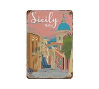 Vintage Wall Decor Metal Poster Plaque,Sicily Italy Dome,Sign Farmhousenostalgic Tin Sign For Home Cofe Kitchen Pub Bar Wall Decor(20x30cm）8x12 inch-D34