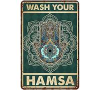 Vintage Wall Decor Metal Poster Plaque Yoga Meditation Namaste Wash Your Hamsanostalgic Tin Sign For Home Cofe Kitchen Pub Bar Wall Decor 20x30cm