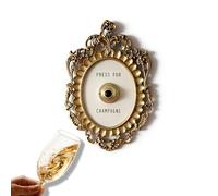 Vintage Wall Decor - Press for Champagne Button, Metal Framed Gold & White Wall Plaque with Sound, Champagne Themed Gift for Women, Christmas Party, Home Bedroom Hotel Glam Decor