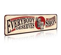 Vintage Wall Decor with Funny Quote, Everybody Deserves Another Shot Tin Sign, Nostalgic Unique Metal Wall Decor, Funny Bar Signs 4" by 16"