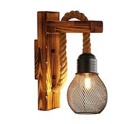 Vintage Wall Lamp Hemp Rope Wall Light Wooden Base Iron Mesh Lampshade Retro Fixture Decorative Wall Lighting for Loft Restaurant Corridor Living Room Corridor