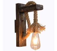 Vintage Wall Lamp Hemp Rope Wall Light Wooden Base Iron Mesh Lampshade Retro Fixture Decorative Wall Lighting for Loft Restaurant Corridor Living Room Corridor