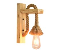 Vintage Wall Lamp Hemp Rope Wall Light Wooden Base Iron Mesh Lampshade Retro Fixture Decorative Wall Lighting for Loft Restaurant Corridor Living Room Corridor